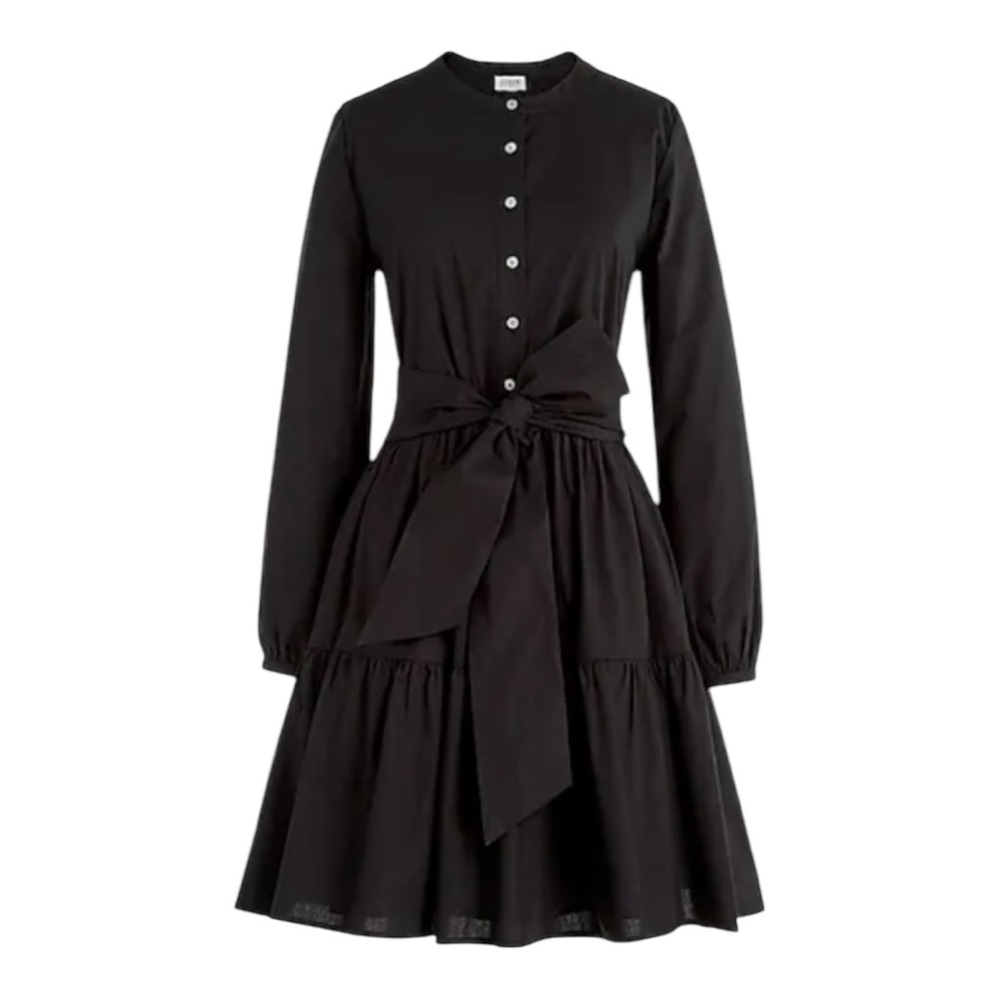J. Crew Black Poplin Tiered Tie Waist A-Line Mini Dress - XXS *